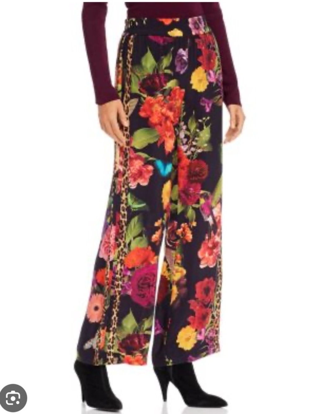 Alice & Olivia Floral Wide-Leg Pants - Black Multi